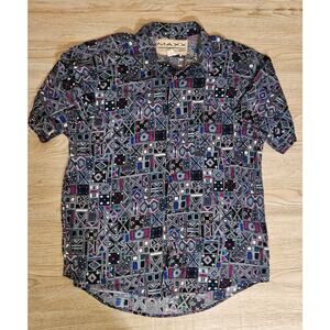Vintage MAXX FM 90's Mens Button Up Shirt Size Large Gray Abstract Print